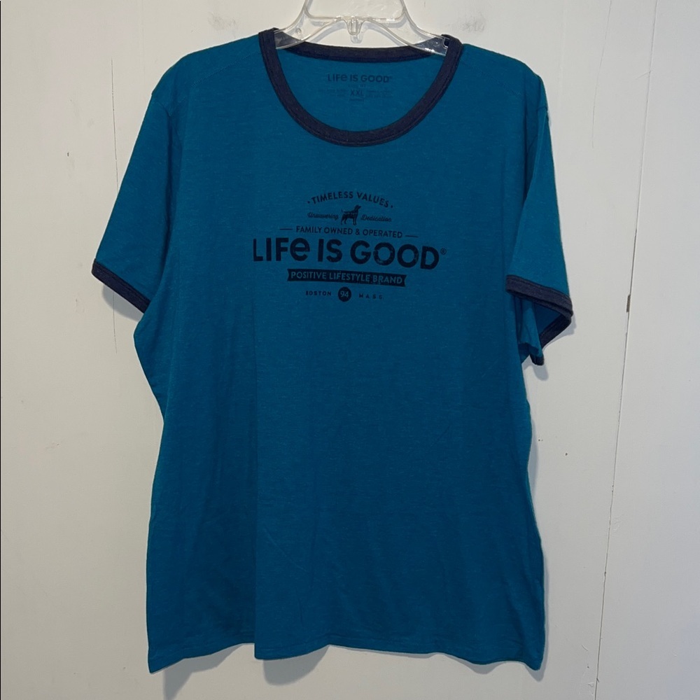 Life Is Good Blue Tee with Navy Trim E16